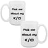 Front and back view of a large gaming mug that says ask me about my k/d