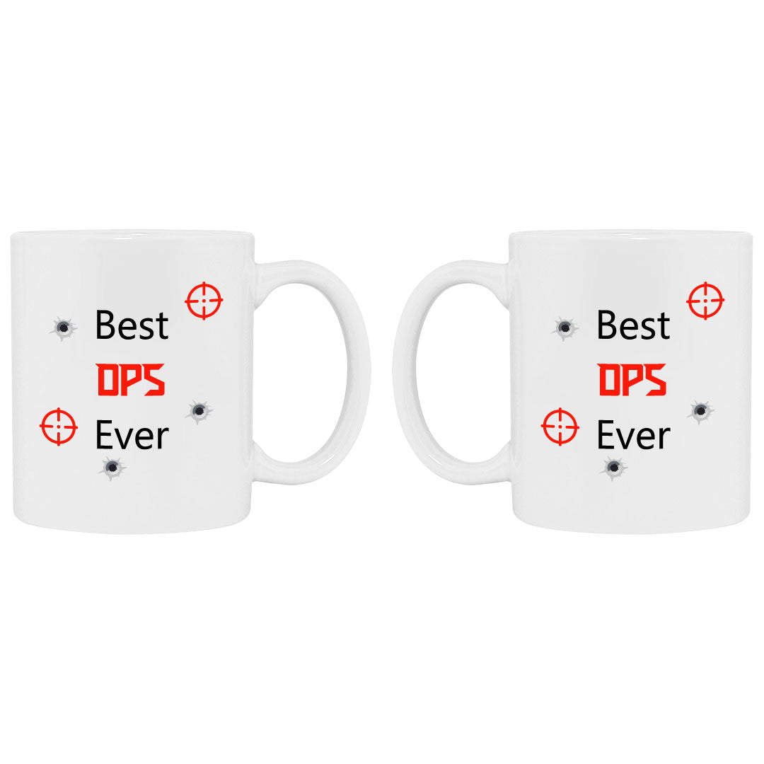 Front and back of gaming coffee cup that says best dps ever