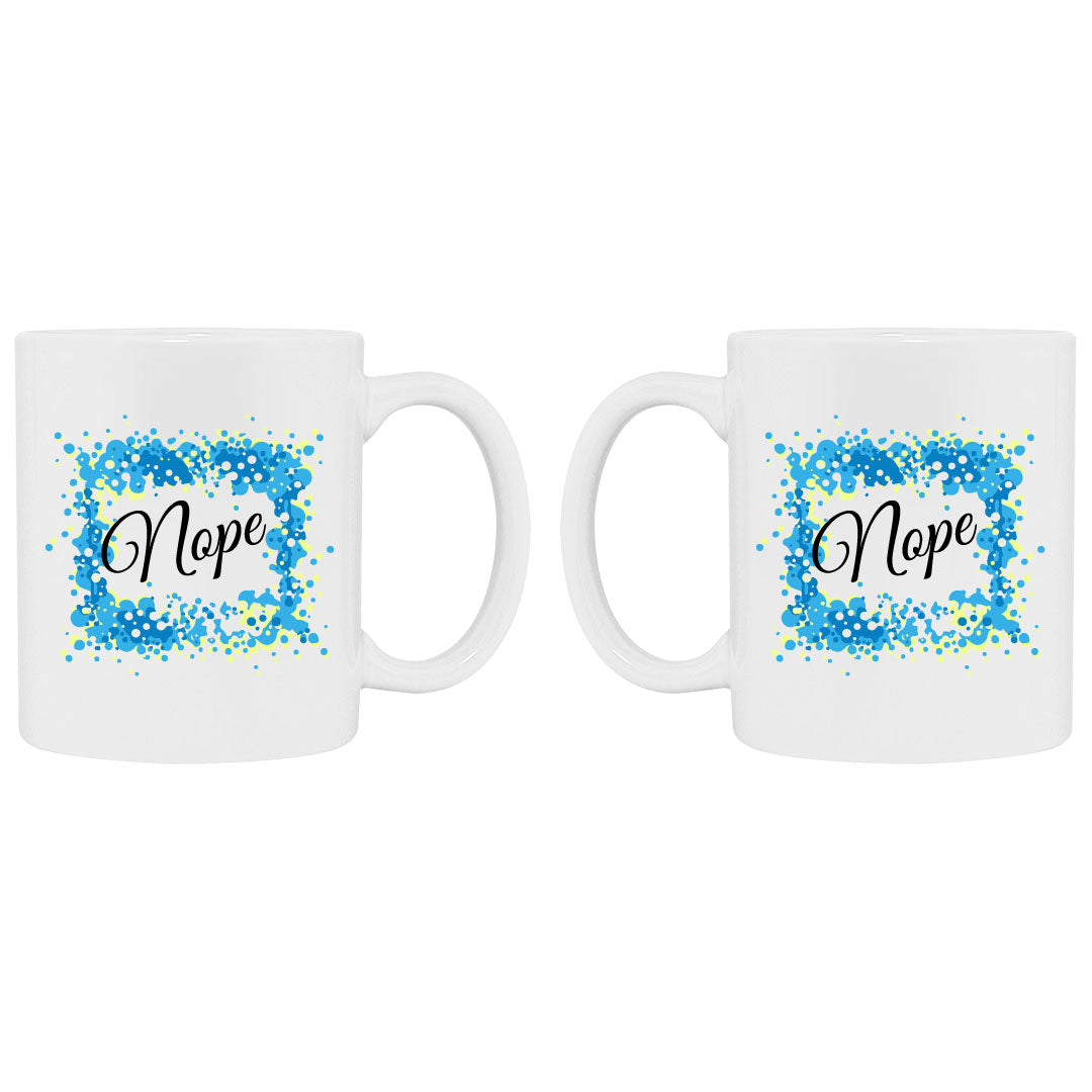 Coffee cup with the word nope and colorful pattern